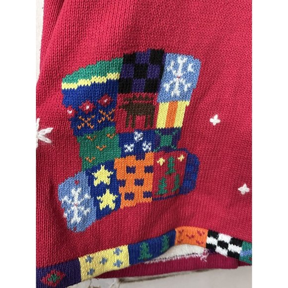 Vtg Design Options Philip Jane Gordon Sweater Snowman Patchwork Collar Button - Picture 5 of 11